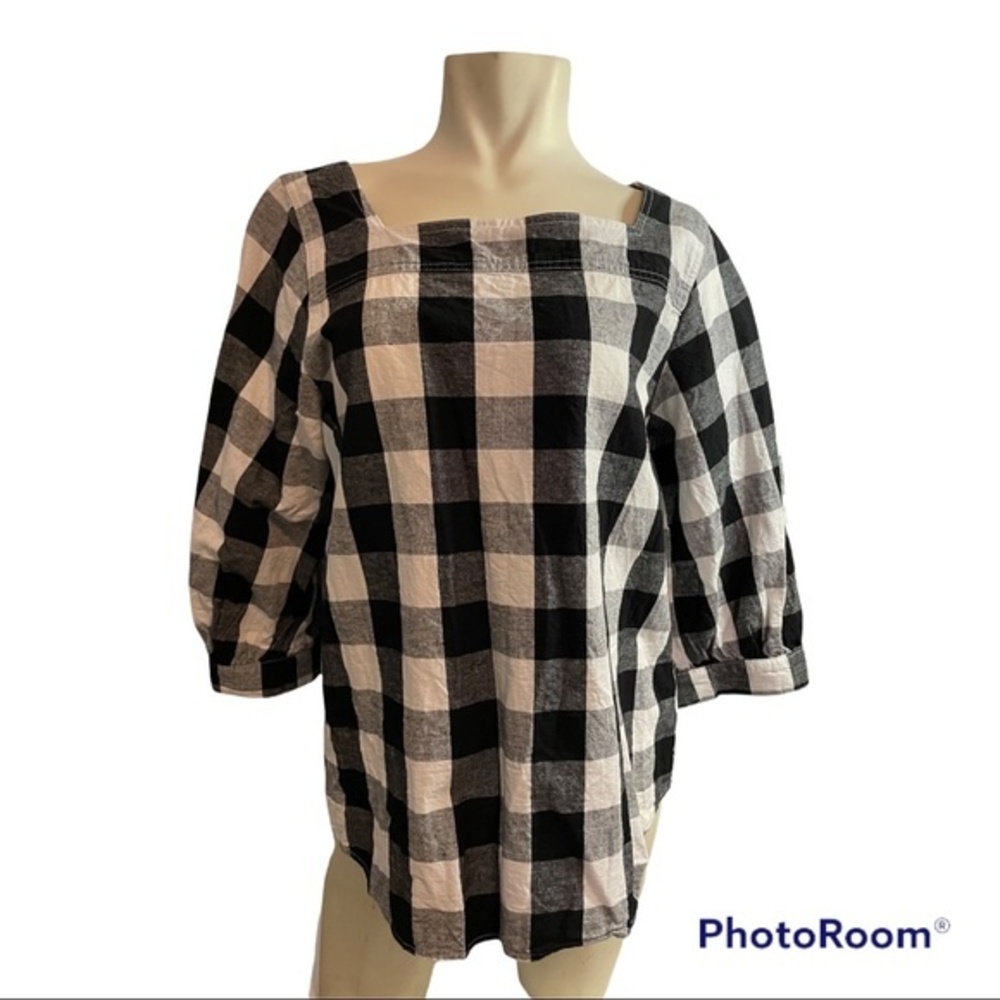 Time and Tru Black/White Shepherd Check Blouse Size M